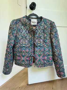Multicolor Quilted Patterned Jacket - Teal & Pink